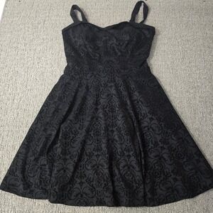 NWT Hemet Dress Womens 2XL Black Flocked Damask Swing Rockabilly Gothic Pinup